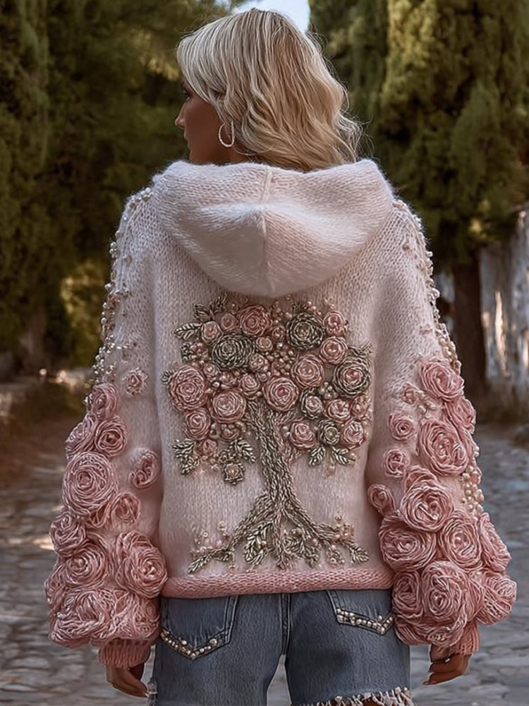 Bohemian Gradient Floral Thick Hooded Sweater artswardrobe