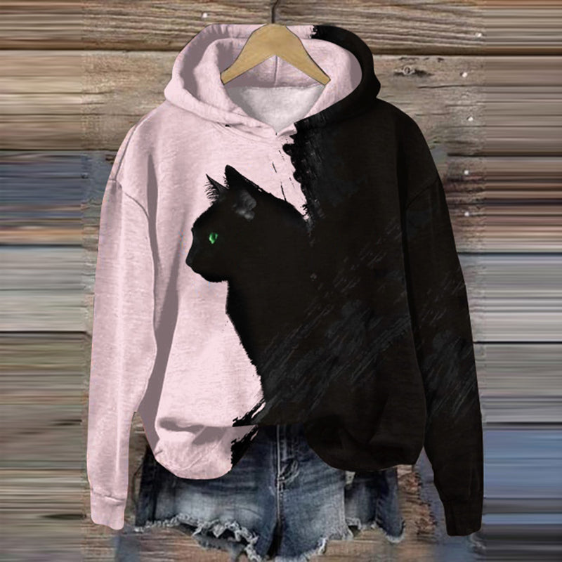 Abstract Black Cat Art Print Casual Hoodie elevenforest