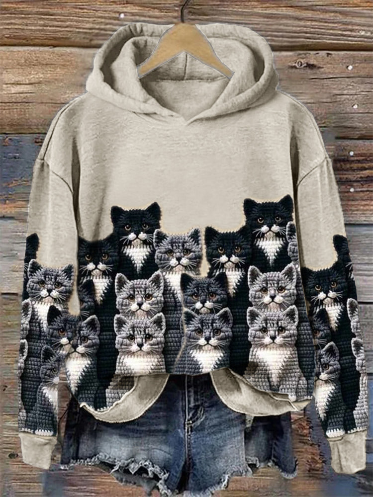Crowded Cats Crochet Art Cozy Hoodie elevenforest