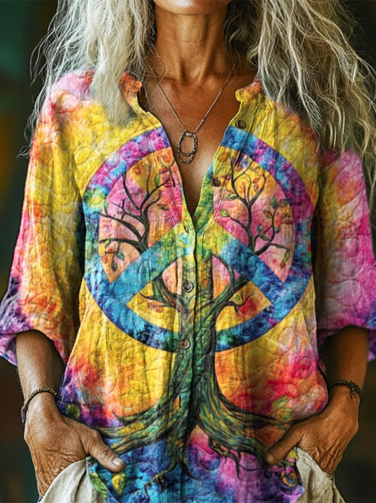 Women's Hippie Peace Tree of Life Art Pattern Print Casual Cotton Line