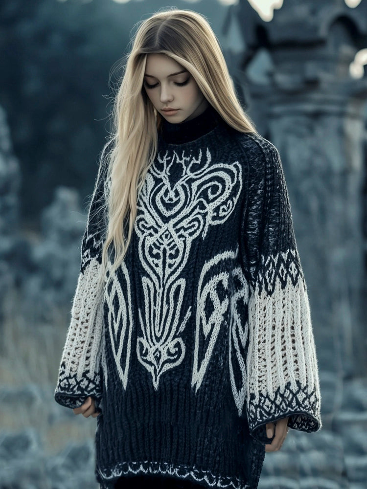 Tribe Totem Women's Crew Neck Long Sweater artswardrobe