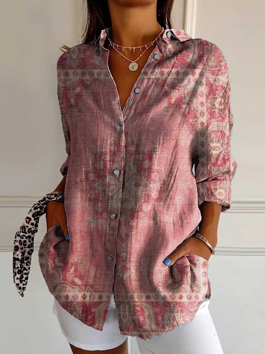 Women's Ethnic Pattern Art Print Casual Cotton Shirt