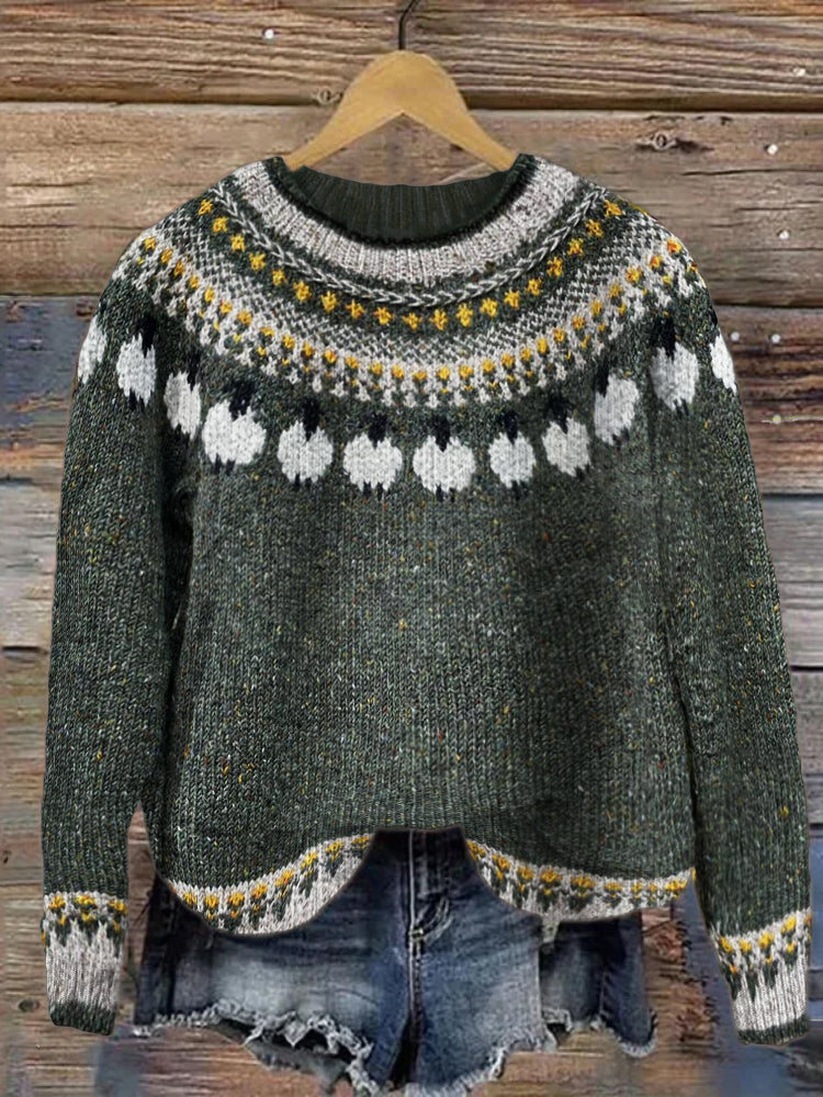 Vintage Sheep Pattern Icelandic Style Women's Sweater elevenforest