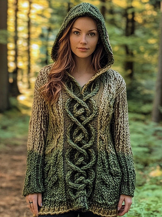 Women's Celtic Knot Chunky Knit Hooded Sweater elevenforest
