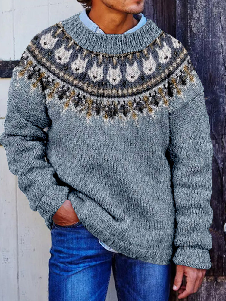 Men's Cute Squirrels Pattern Crew Neck Cozy Knit Sweater elevenforest