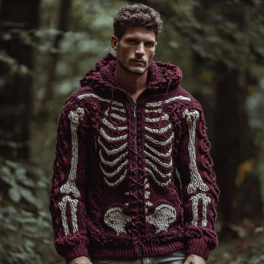 Halloween Bloody Skull Comfortable Knitted Warm Zip-up Hooded Sweater artswardrobe