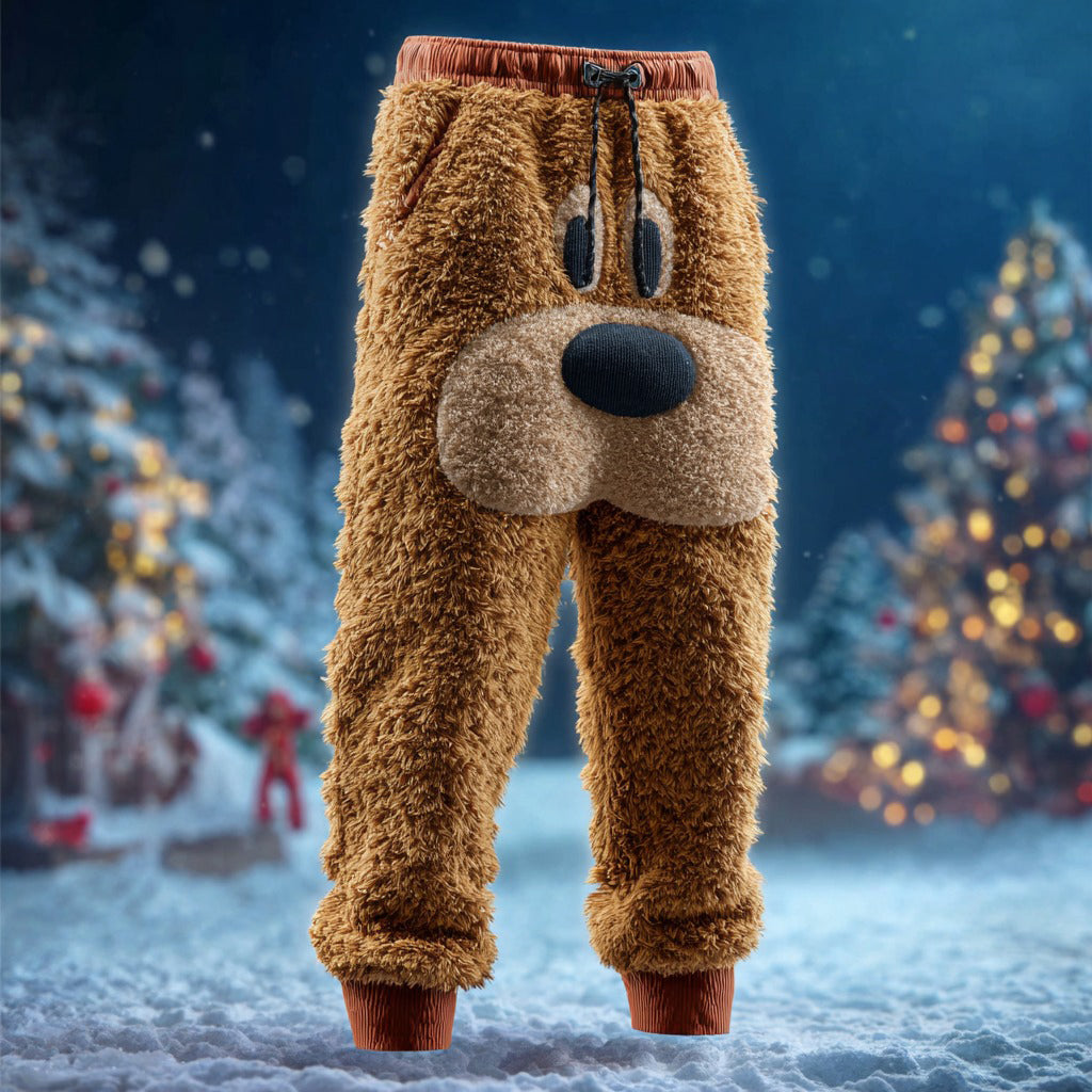Comstylish Christmas Dog Pattern Warm Plush Casual Pants