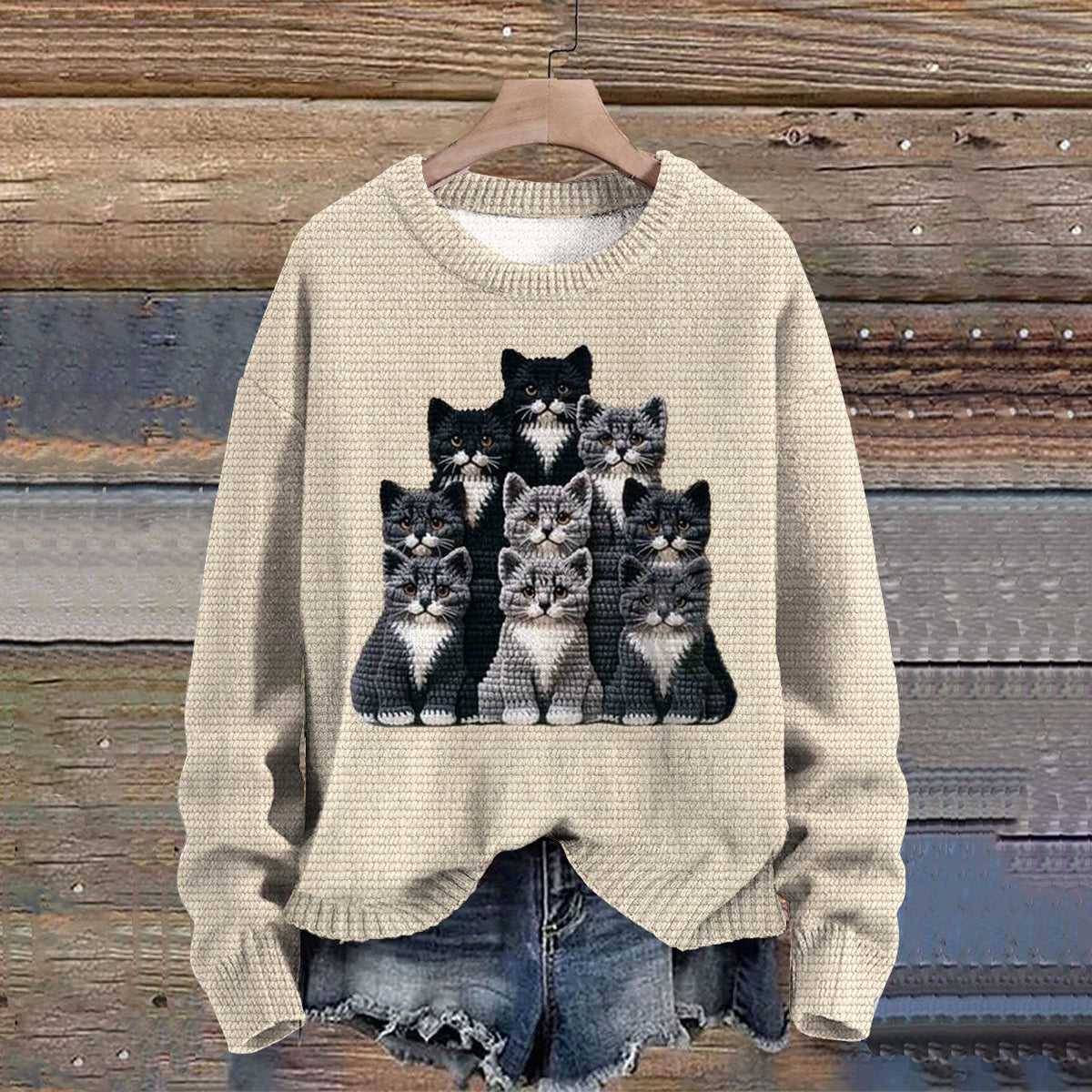 Abstract Creative Cute Cat Painting Art Print Knitted Pullover Sweater elevenforest