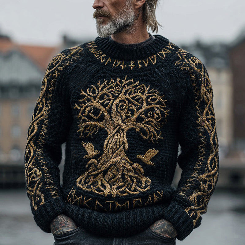 Men's Viking Life Of Tree And Birds Celtic Knot Art Casual Crew Neck Sweater artswardrobe