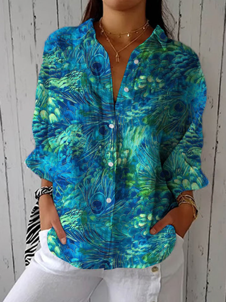 Comstylish Women's Peacock Feather Print Shirt