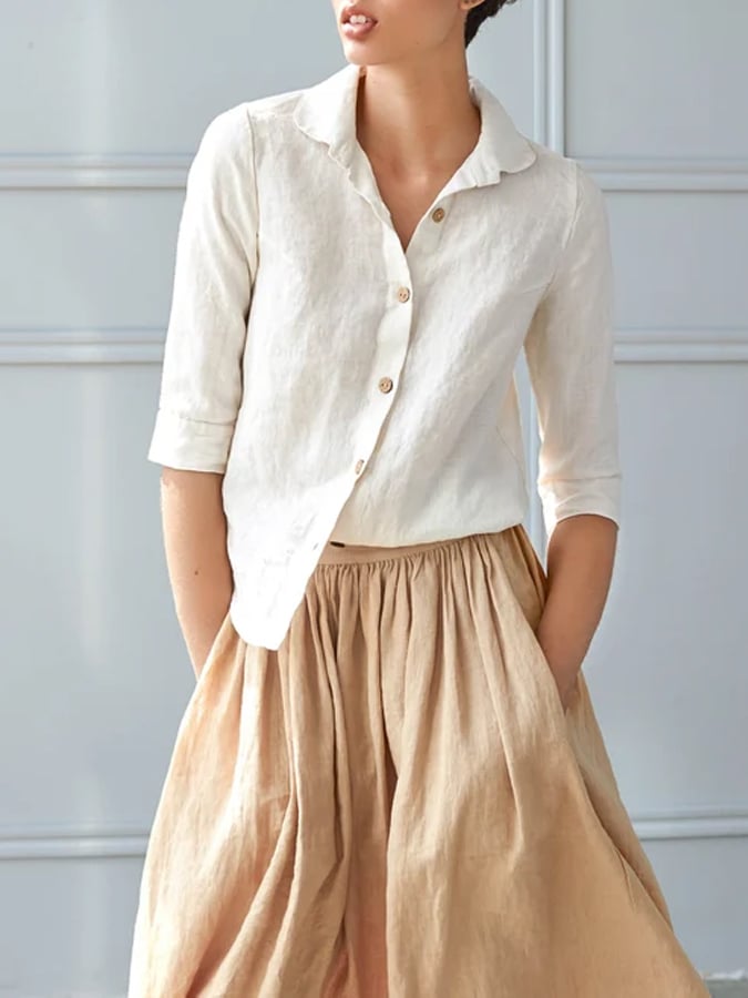 Women's Cotton Linen Casual Button-Up Shirt