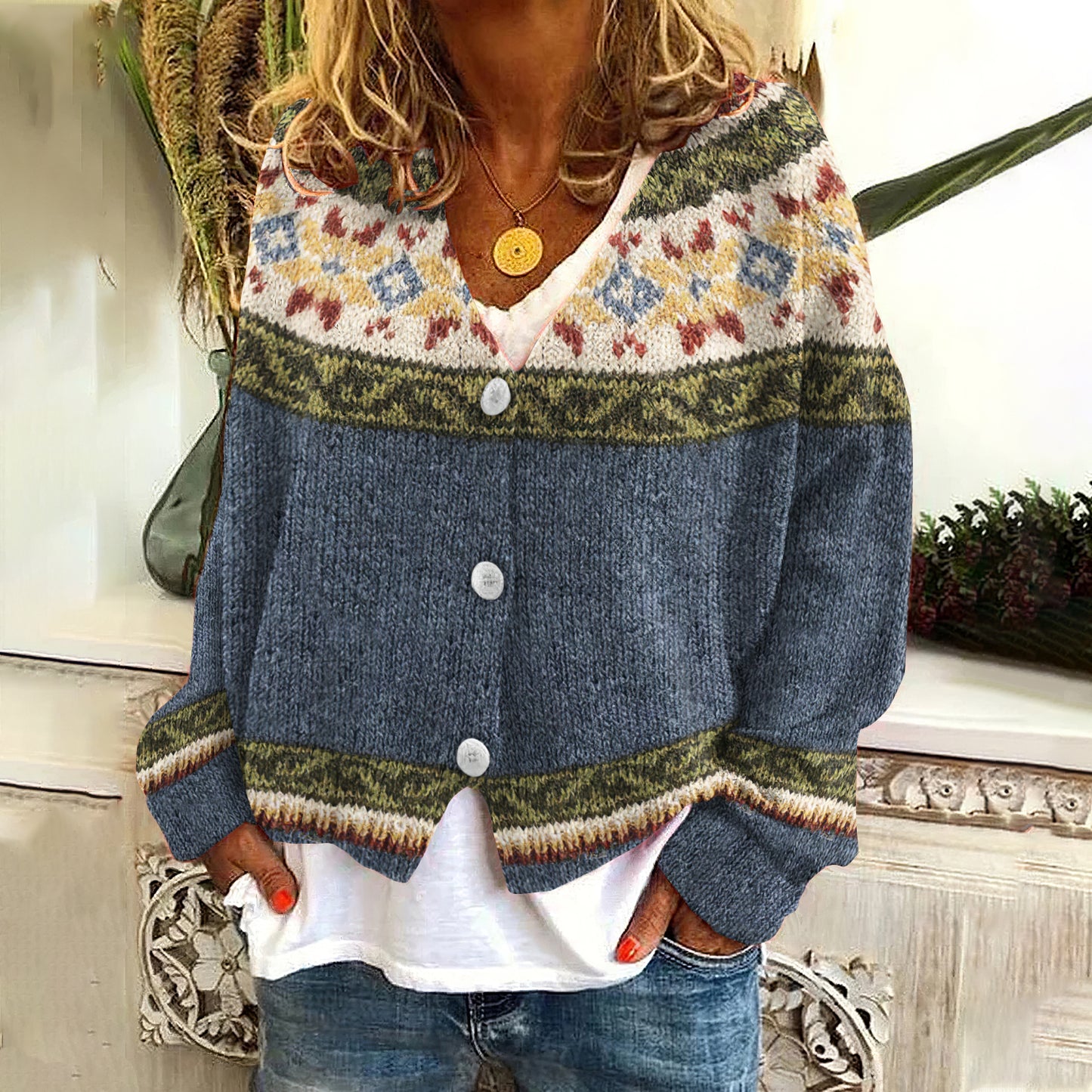 Vintage Button Down Icelandic Pattern Cardigan elevenforest