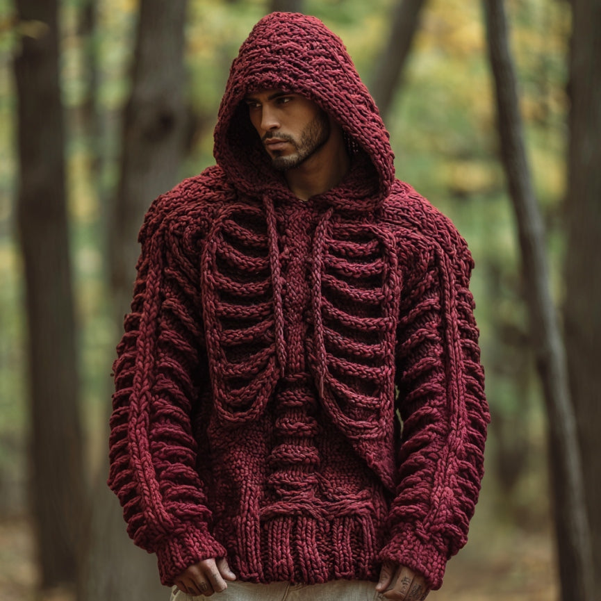 Halloween Skeleton Art Men's Knit Hooded Sweater artswardrobe