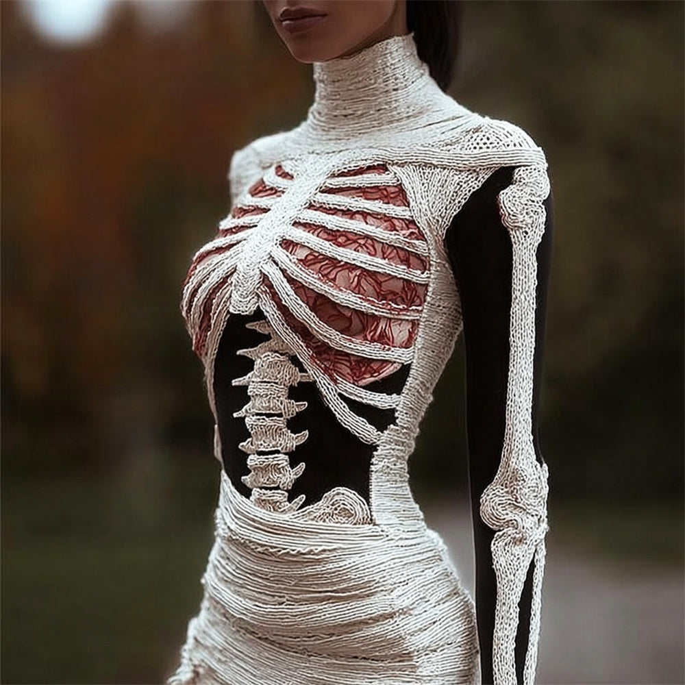 Halloween Skeleton Bandage Art Women's Knit Turtleneck Sweater artswardrobe