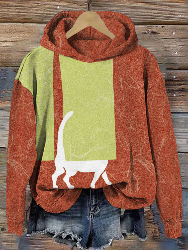 Cute Japanese Cat Art Print Vintage Cozy Hoodie