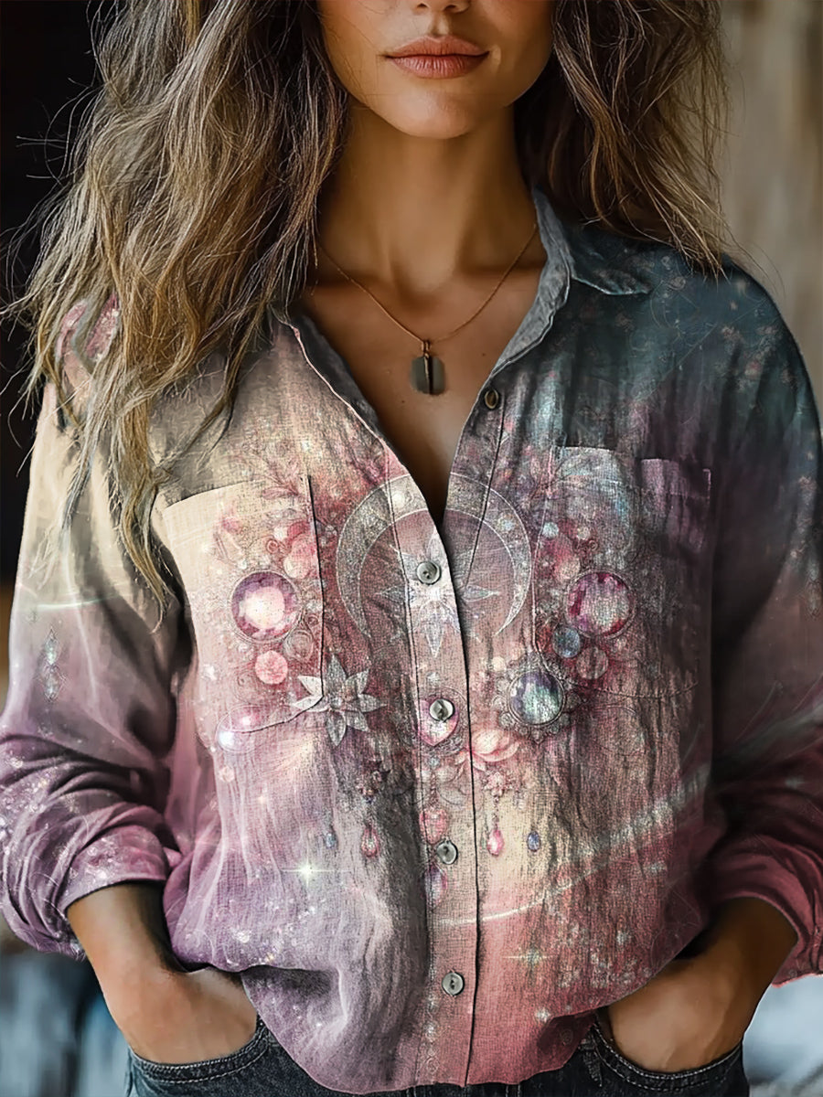 Women's Star and Moon Jewelry Pattern Art Print Casual Long Sleeve Com