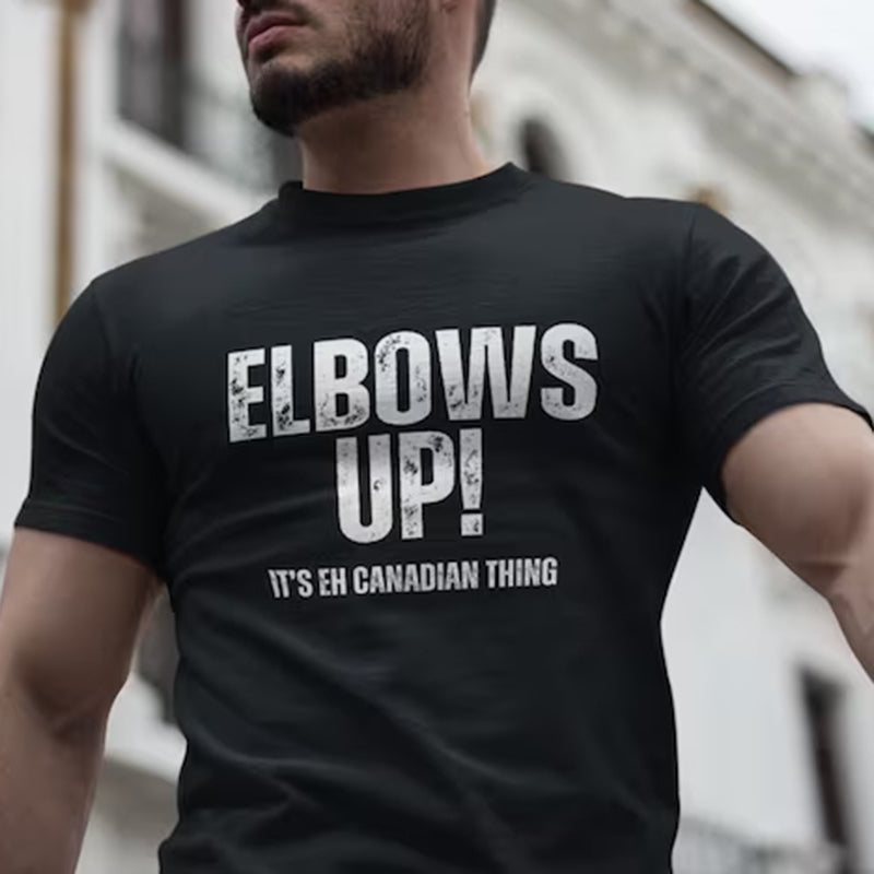 Men's Elbows Up Canadian Strong Art Print Casual Short Sleeve T-shirt elevenforest