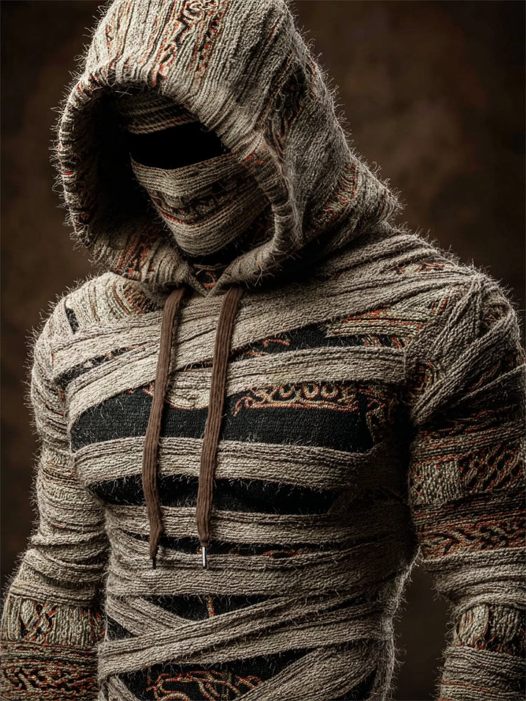 Men's Halloween Ancien Egyptian Mummy Bandages Cozy Hooded Sweater artswardrobe
