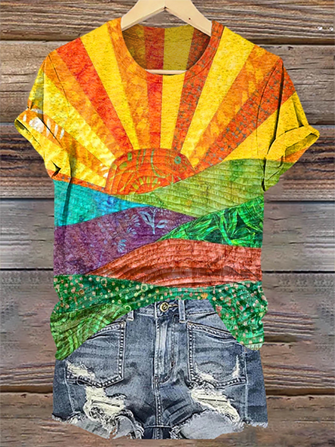 Colorful Sunshine Pattern Print T-shirt