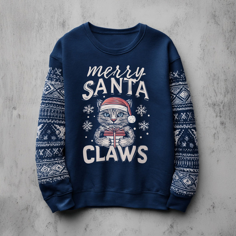 Comstylish Women's Christmas Cat Comfortable Crew Neck Sweatshirt