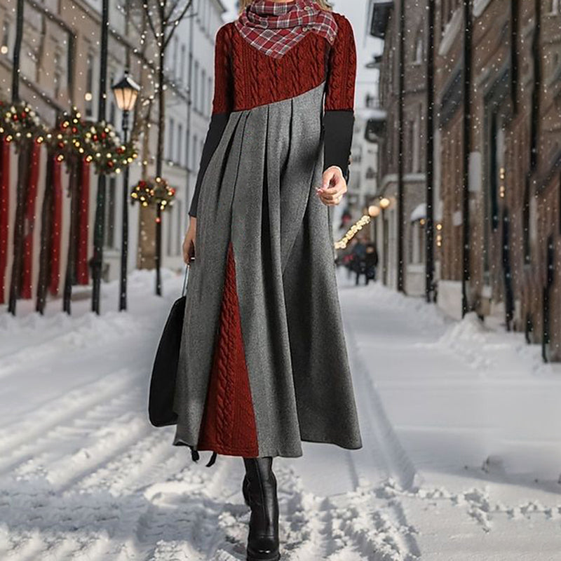 Women's Sweater Patchwork Solid Color Patterned Wool Dress elevenforest