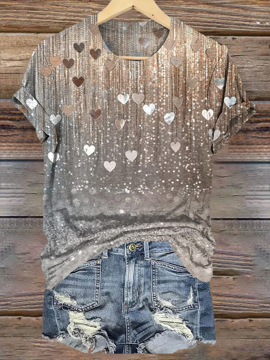 Vintage Heart Art Print Casaul Short Sleeve T-shirt