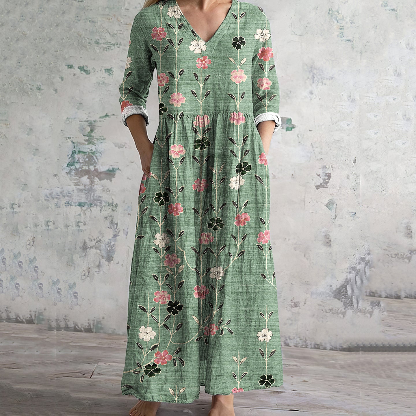 Vintage Floral Art Print Women's Linen Dress artswardrobe