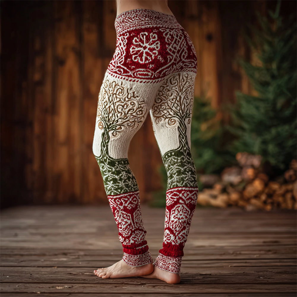 Christmas Tree Of Life Viking Art Women's Knit Leggings artswardrobe