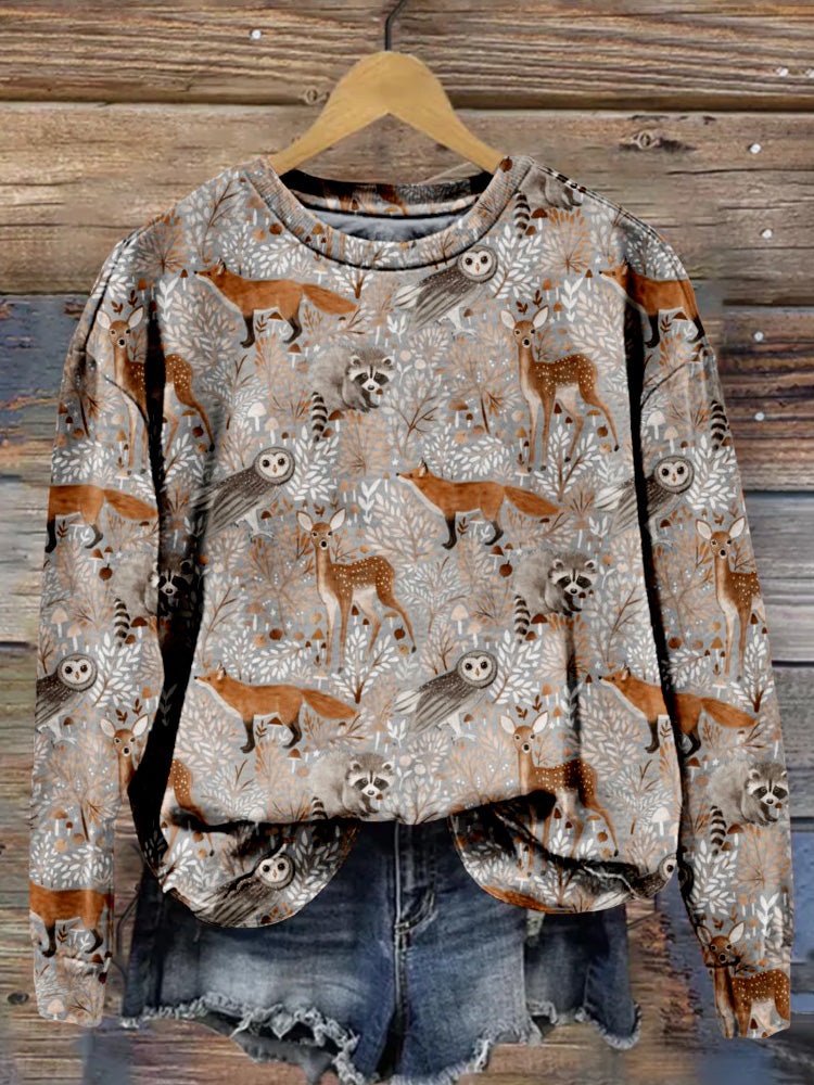 Forest Animals Pattern Print Comfy Sweatshirt artswardrobe
