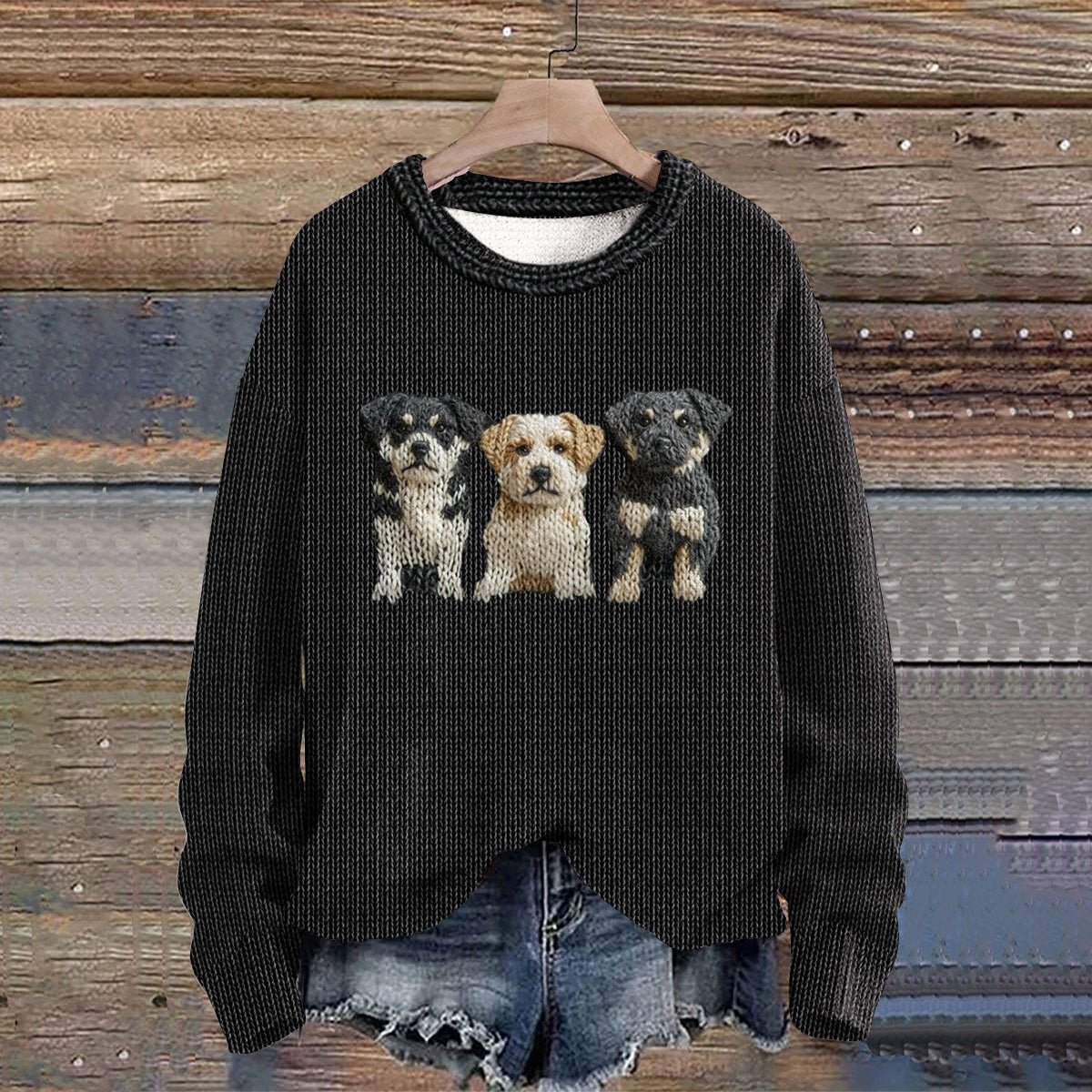 Comstylish Abstract Creative Funny Cute Dog Painting Art Print Knitted Pullover Sweater