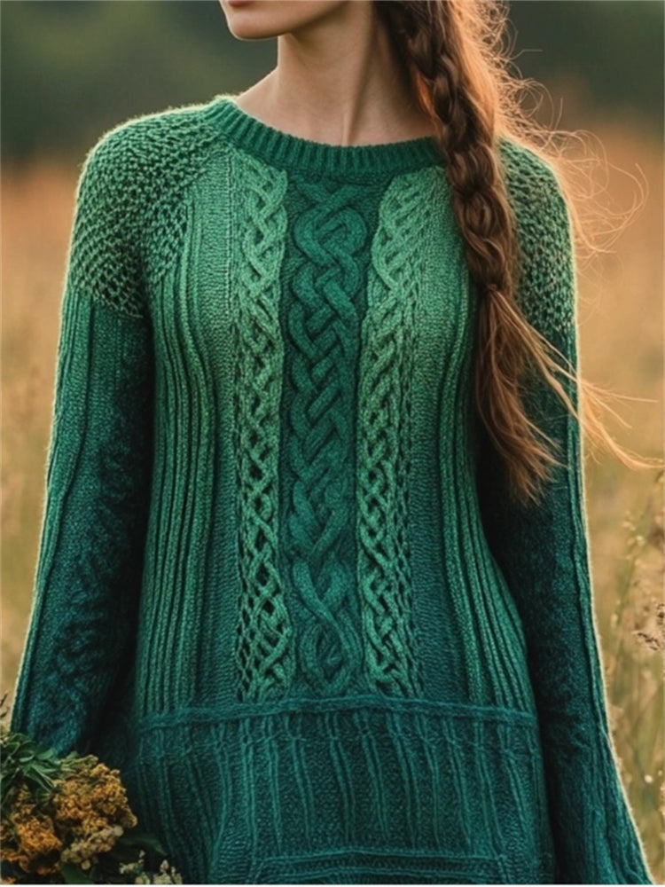 Vintage Irish Celtic Gradient Cozy Knit Sweater Dress artswardrobe
