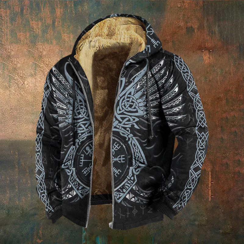 Men's Vintage Viking Wings Print Casual Zip Up Jacket elevenforest