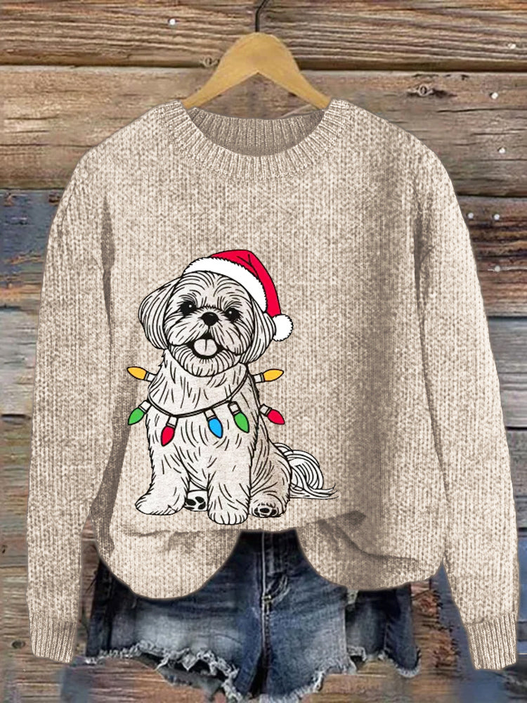 Comstylish Christmas Shih Tzu Print Women's Cozy Sweater