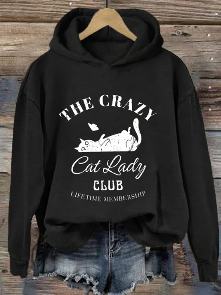 Women's The Crazy Cat Lady Club Print Hoodie elevenforest