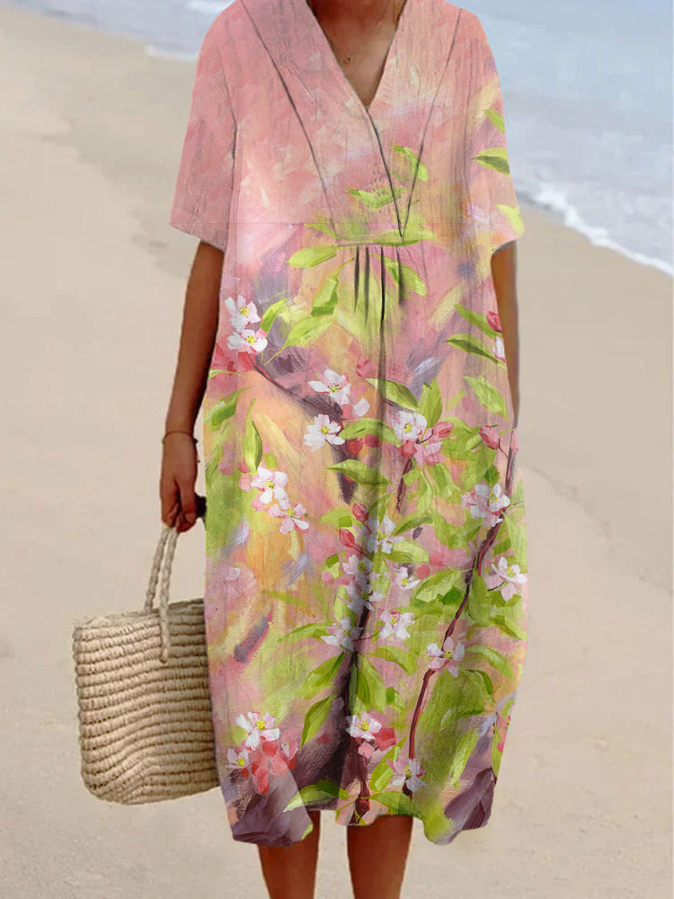 Oil Painting Flowers And Plants Printed Women's Casual Cotton And Linen