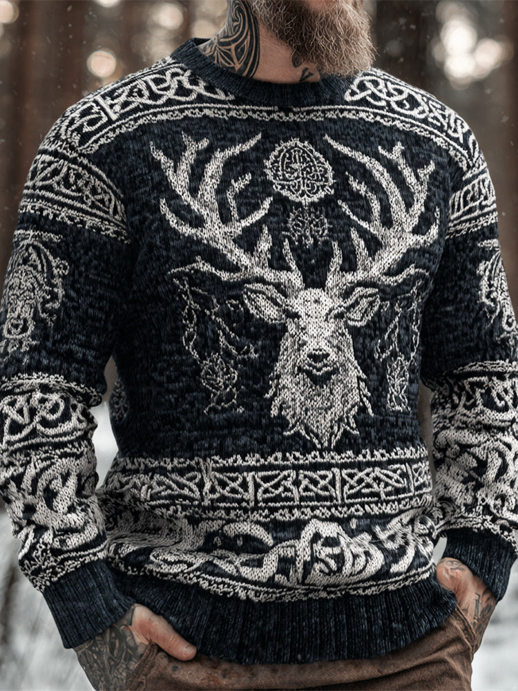 Comstylish Celtic Knot & Elk Pattern Men's Icelandic Sweater