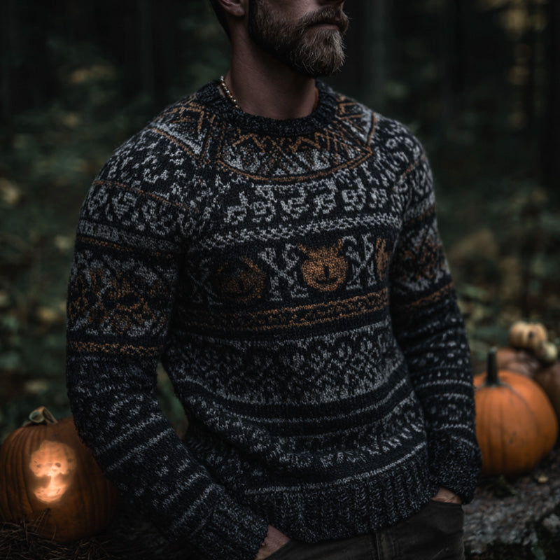 Men's Vintage Viking Halloween Embroidered Sweater elevenforest