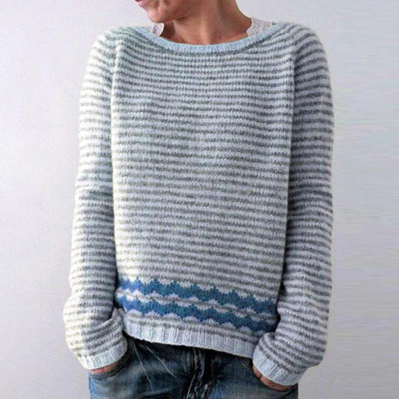 Vintage Stripe Jacquard Round Neck Long Sleeve Sweater elevenforest