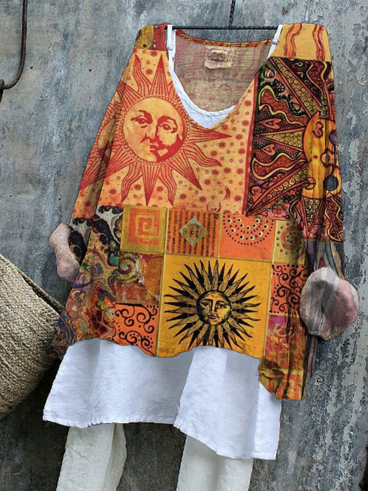 Vintage Summer Solstice Art Elements Women's Linen Shirt artswardrobe