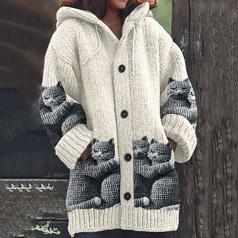 Vintage Cat Art Print Cozy Button Sweater elevenforest