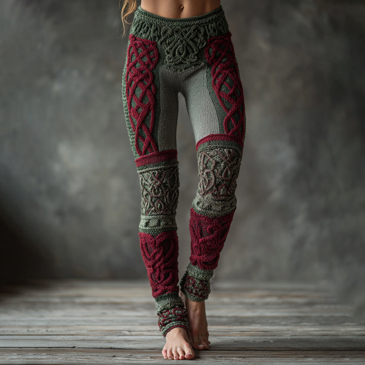 Christmas Celtic Knot Knit Jacquard Cozy Leggings artswardrobe