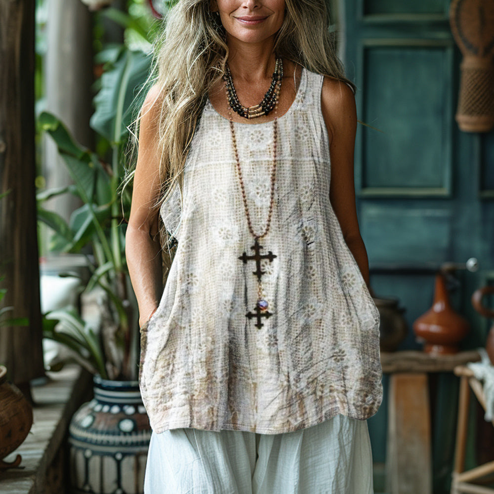 Vintage Lace Art Women's Linen Tank Top artswardrobe