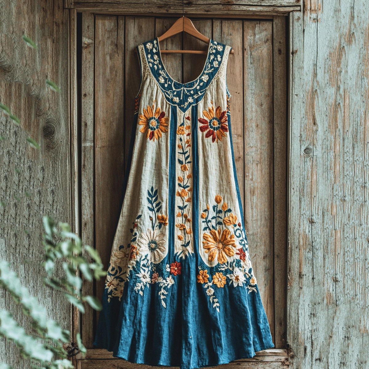 Women's Retro Floral Contrast Tank Maxi Dress artswardrobe