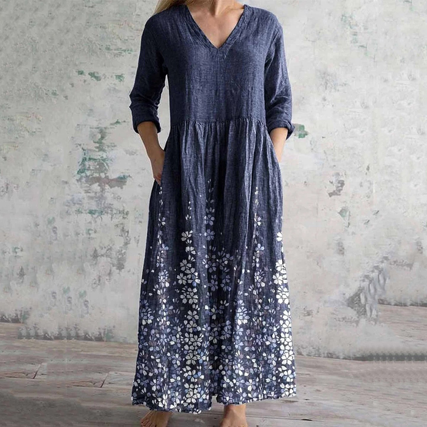 Vintage Floral Art Print Women's Linen Dress artswardrobe