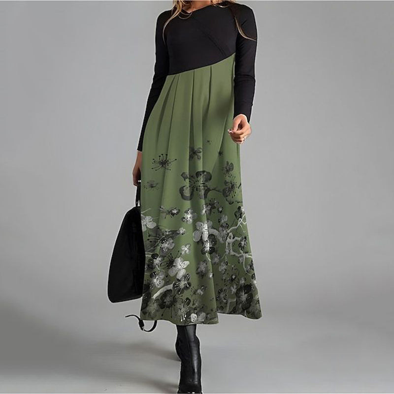 Elegant Floral Print Long Sleeve Midi Dress elevenforest