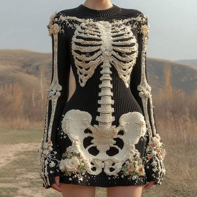 Women's Vintage Anatomy And Floral Art Knit Dress artswardrobe