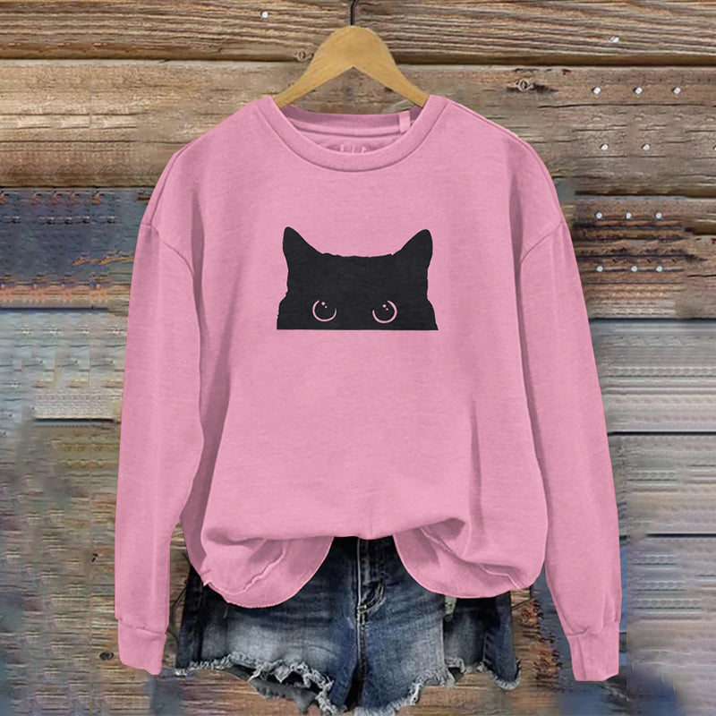 Comstylish Women's Black Cat Abstract Art Painting Sweatshirt
