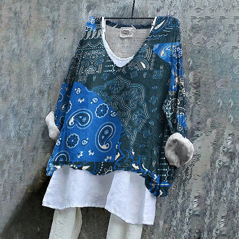 Paisley Patchwork Art Pattern Linen Blend Tunic artswardrobe