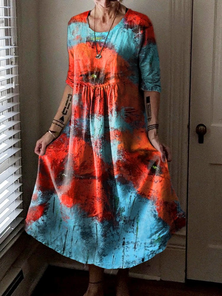 Women's Poppy Graffiti Art Pattern Print Pocket Cotton Dress