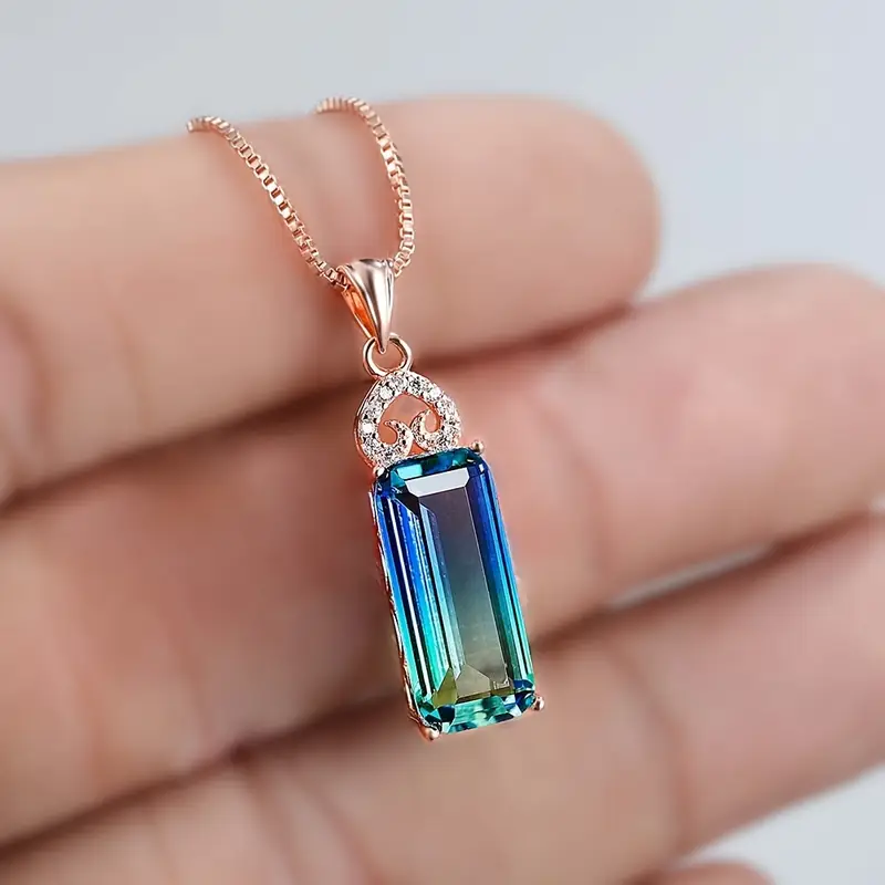 Blue Crystalline Pendant Necklace